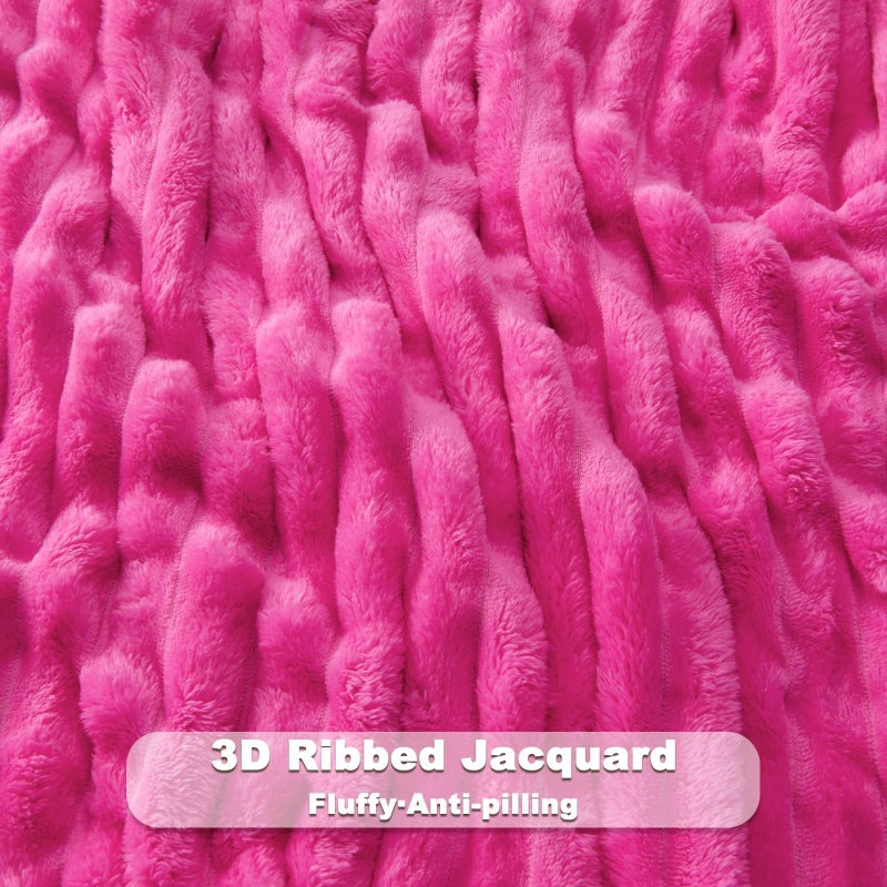 NEWCOSPLAY Super Soft Throw Blanket Hot Pink Premium Silky Flannel Fleece 3D Ribbed Jacquard Lightweight Bed Blanket All Season Use (Hot Pink Ribbed  Throw(50""x60"")) - Image 5
